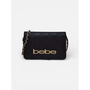 Bebe Celia Monogram Flap Crossbody Bag Black | Gold Chain Strap | NWT